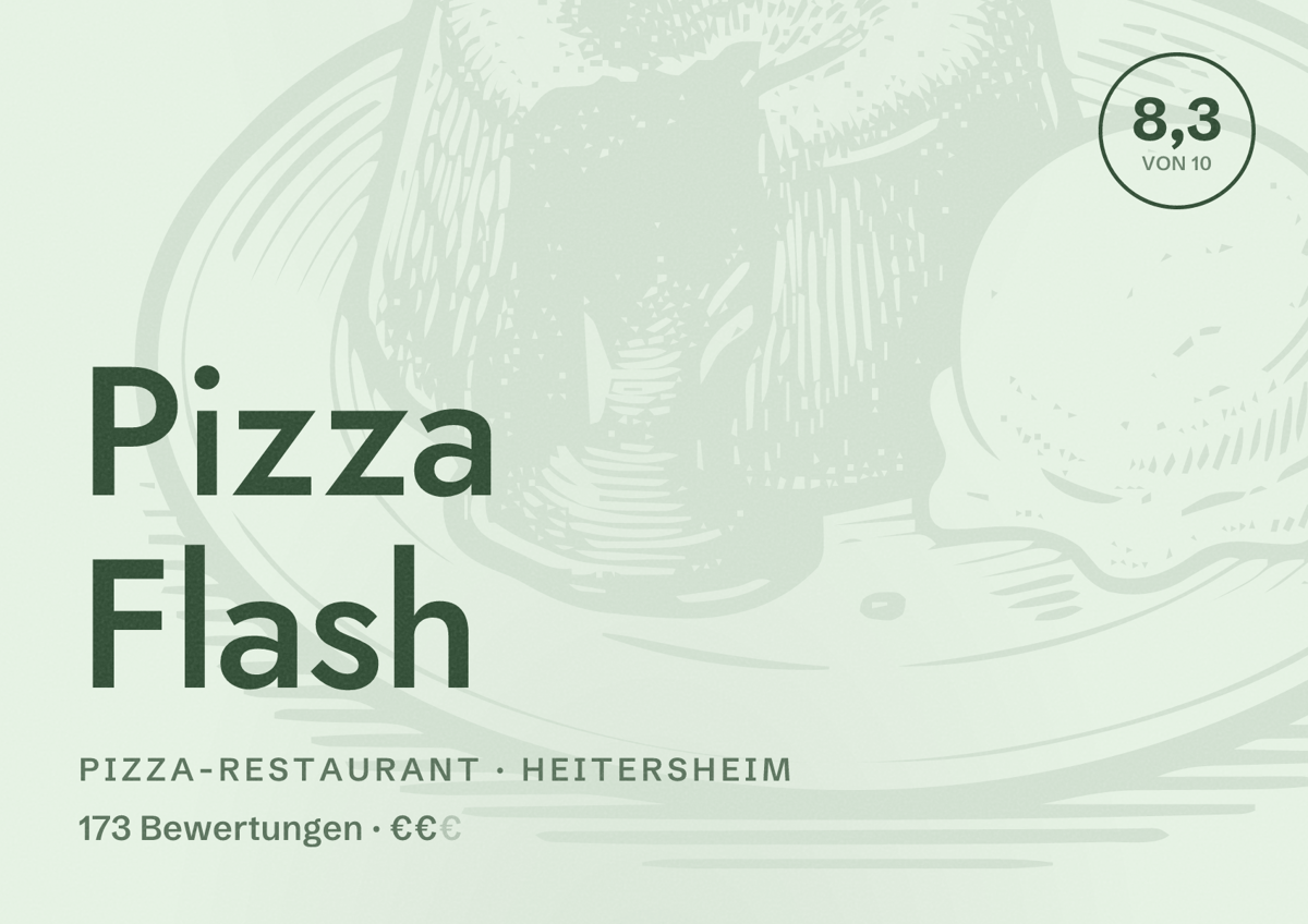 Illustriertes Poster von Pizza Flash, Pizza-Restaurant in Heitersheim: Bewertung 8,3 von 10 aus 173 Bewertungen, Preisniveau €€
