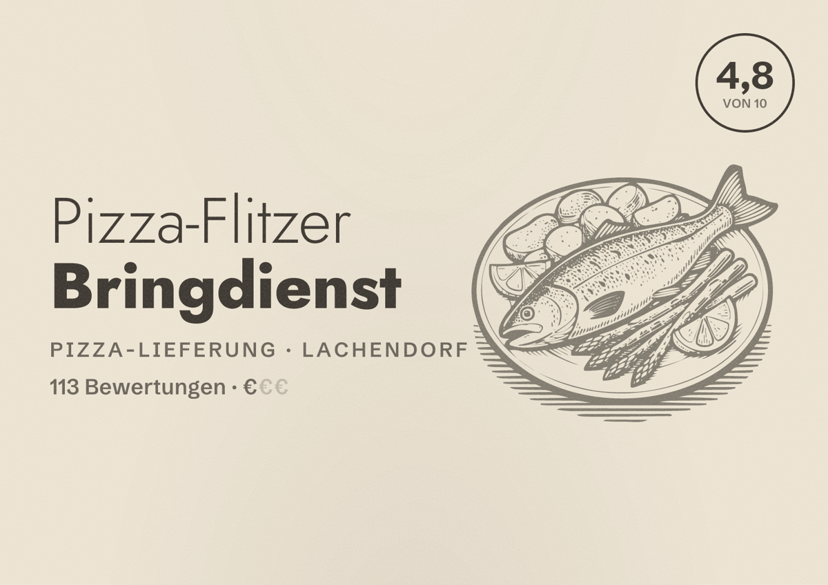 Illustriertes Poster von Pizza-Flitzer Bringdienst, Pizza-Lieferung in Lachendorf: Bewertung 4,8 von 10 aus 113 Bewertungen, Preisniveau €