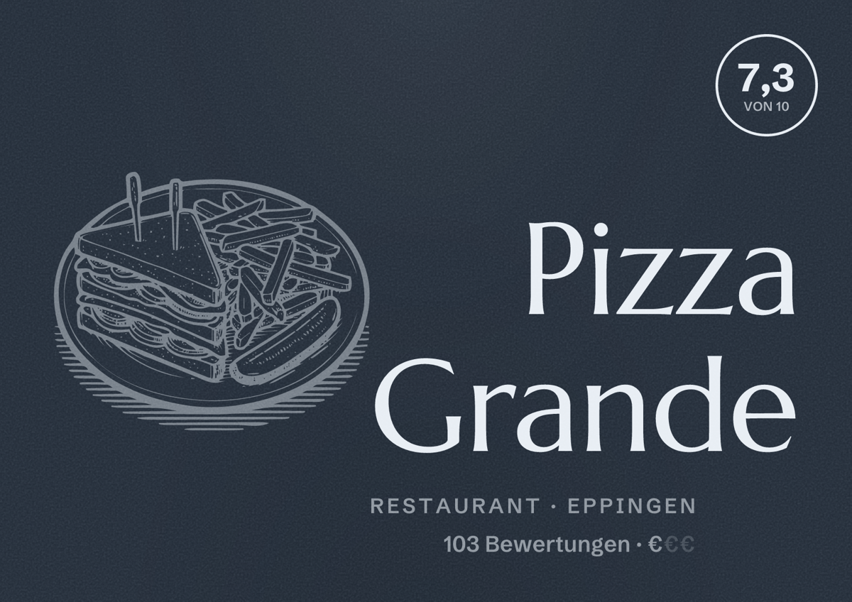Illustriertes Poster von Pizza Grande, Restaurant in Eppingen: Bewertung 7,3 von 10 aus 103 Bewertungen, Preisniveau €