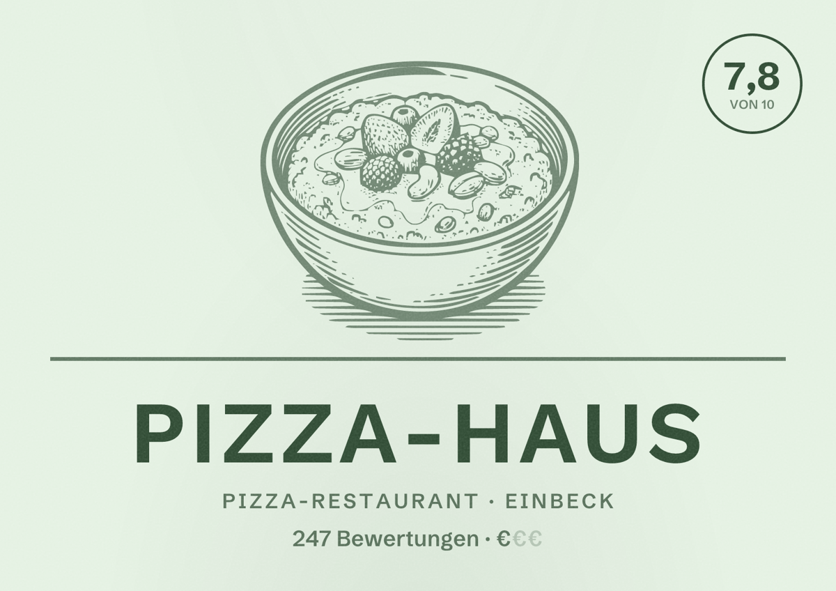 Illustriertes Poster von Pizza-Haus, Pizza-Restaurant in Einbeck: Bewertung 7,8 von 10 aus 247 Bewertungen, Preisniveau €