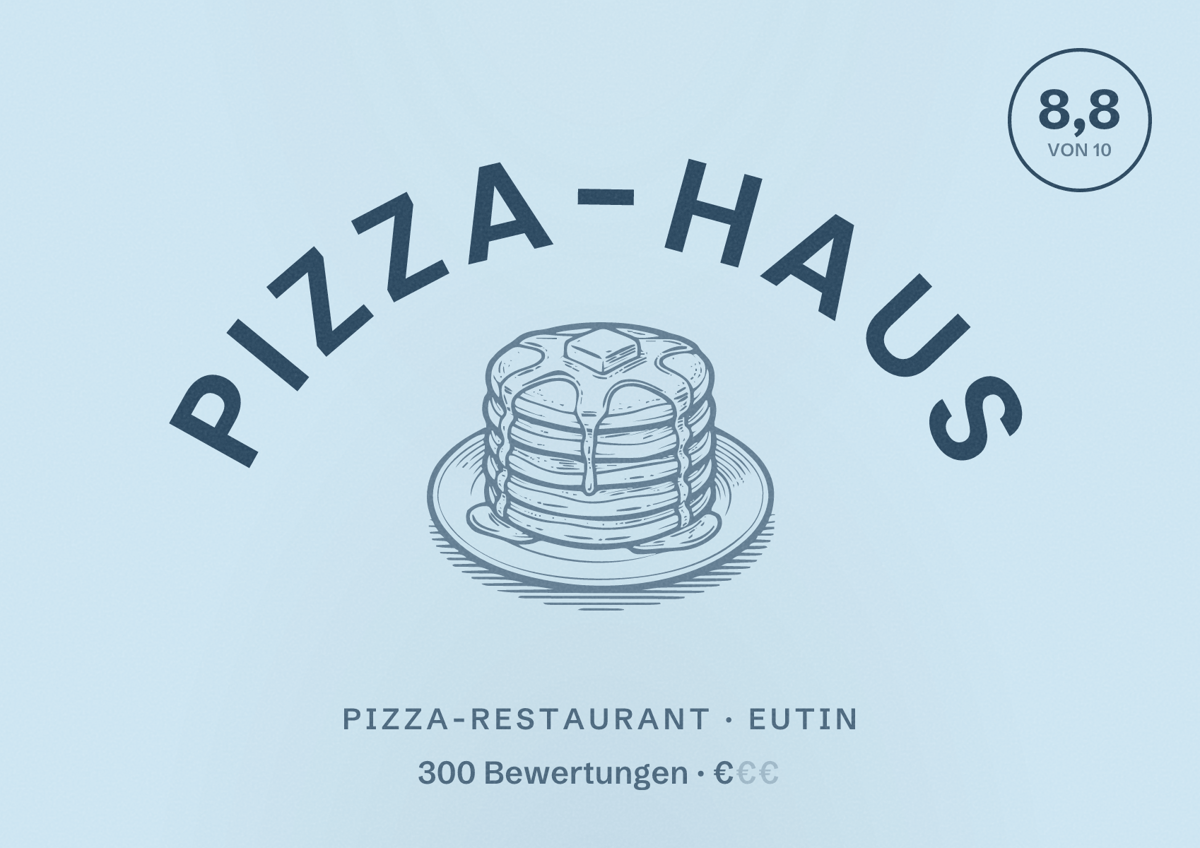 Illustriertes Poster von Pizza-Haus, Pizza-Restaurant in Eutin: Bewertung 8,8 von 10 aus 300 Bewertungen, Preisniveau €