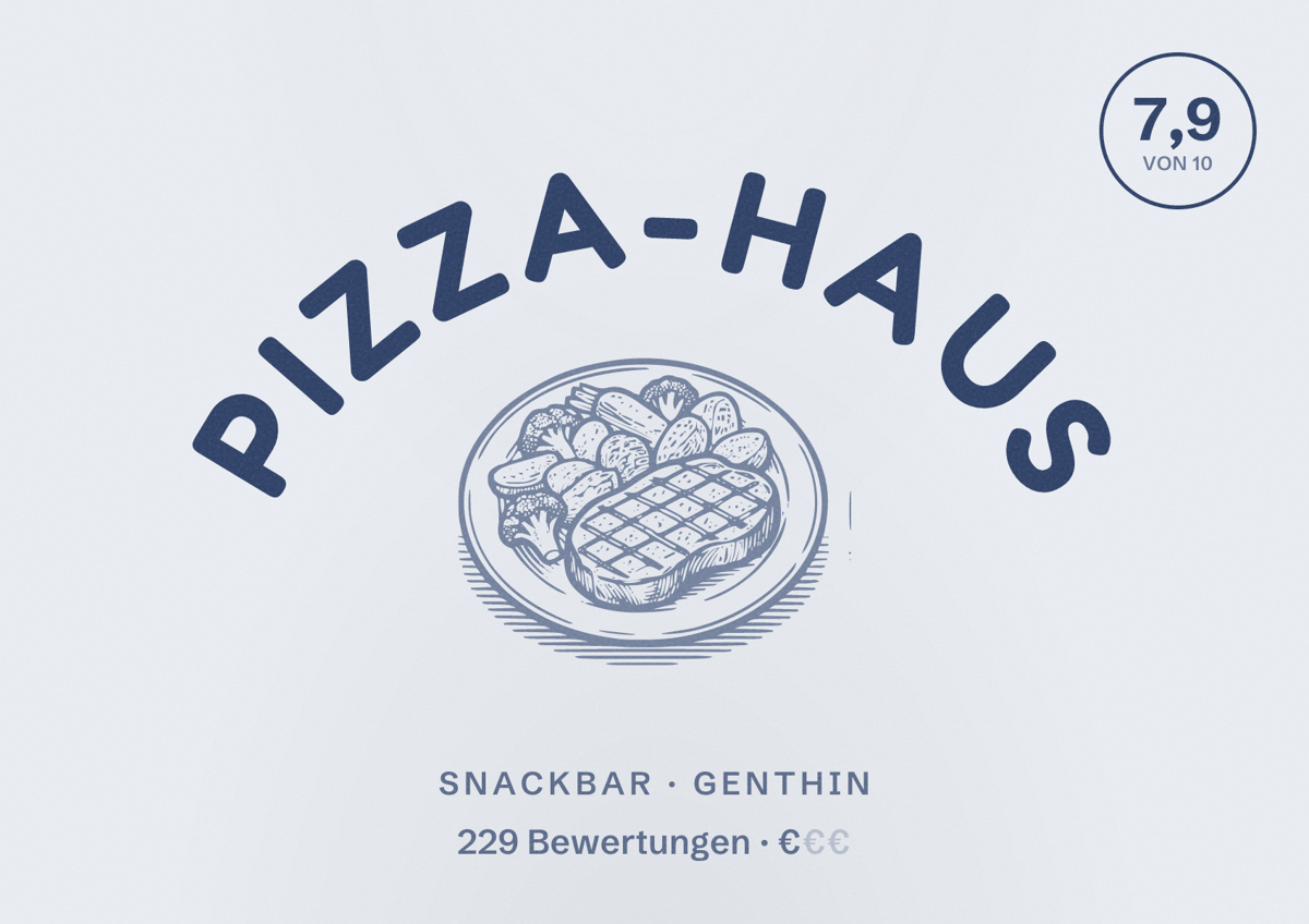 Illustriertes Poster von Pizza-Haus, Snackbar in Genthin: Bewertung 7,9 von 10 aus 229 Bewertungen, Preisniveau €