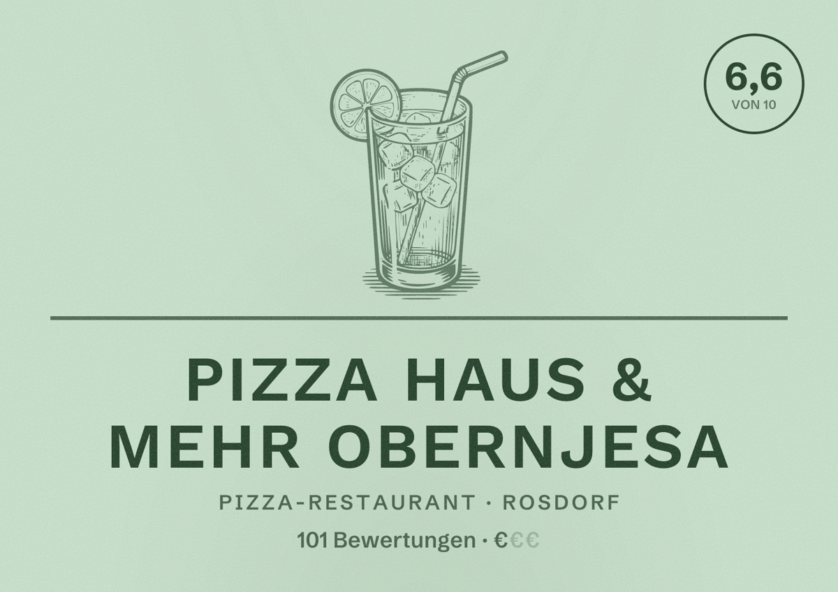 Illustriertes Poster von Pizza Haus & mehr Obernjesa, Pizza-Restaurant in Rosdorf: Bewertung 6,6 von 10 aus 101 Bewertungen, Preisniveau €