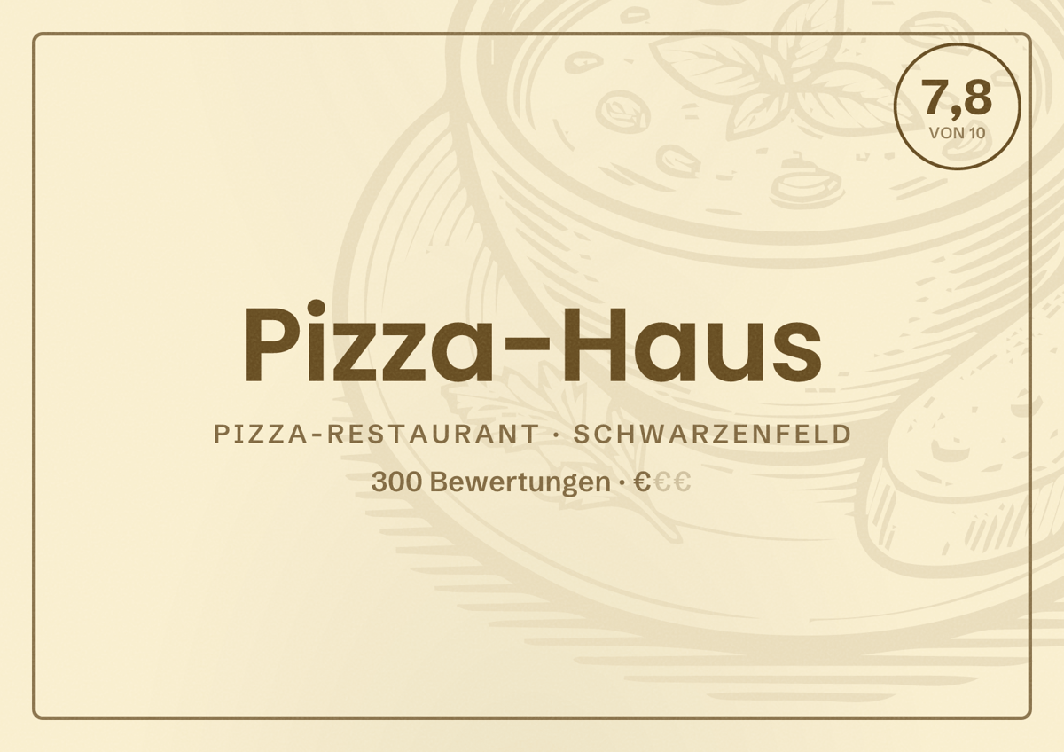 Illustriertes Poster von Pizza-Haus, Pizza-Restaurant in Schwarzenfeld: Bewertung 7,8 von 10 aus 300 Bewertungen, Preisniveau €