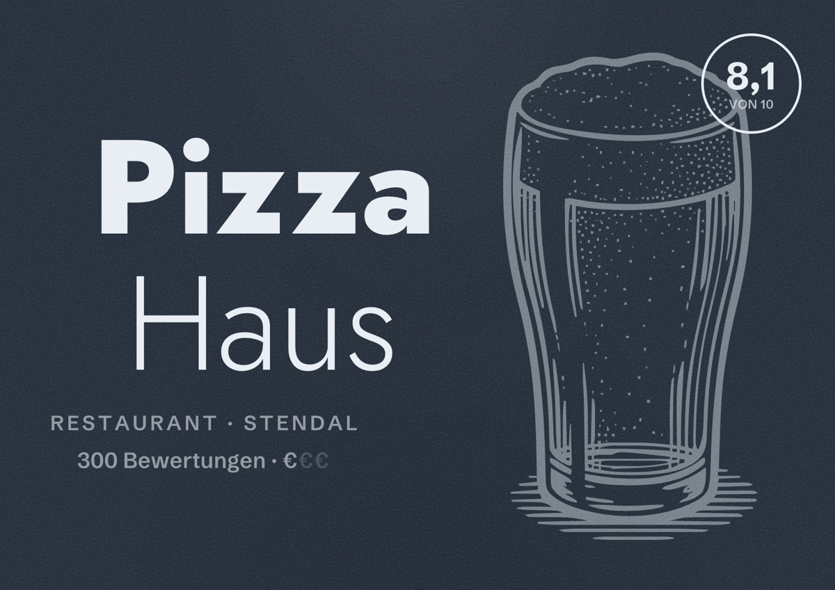Illustriertes Poster von Pizza Haus, Restaurant in Stendal: Bewertung 8,1 von 10 aus 300 Bewertungen, Preisniveau €