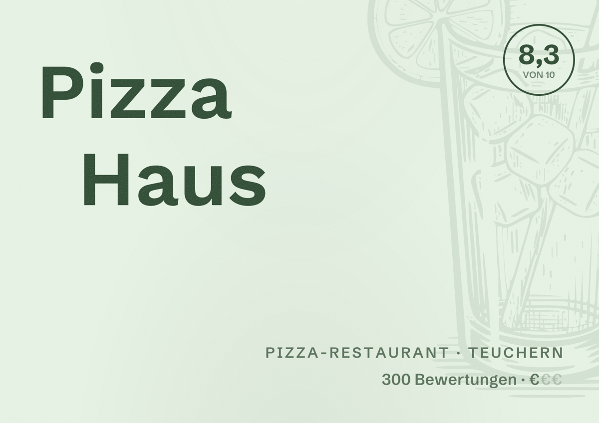 Illustriertes Poster von Pizza Haus, Pizza-Restaurant in Teuchern: Bewertung 8,3 von 10 aus 300 Bewertungen, Preisniveau €