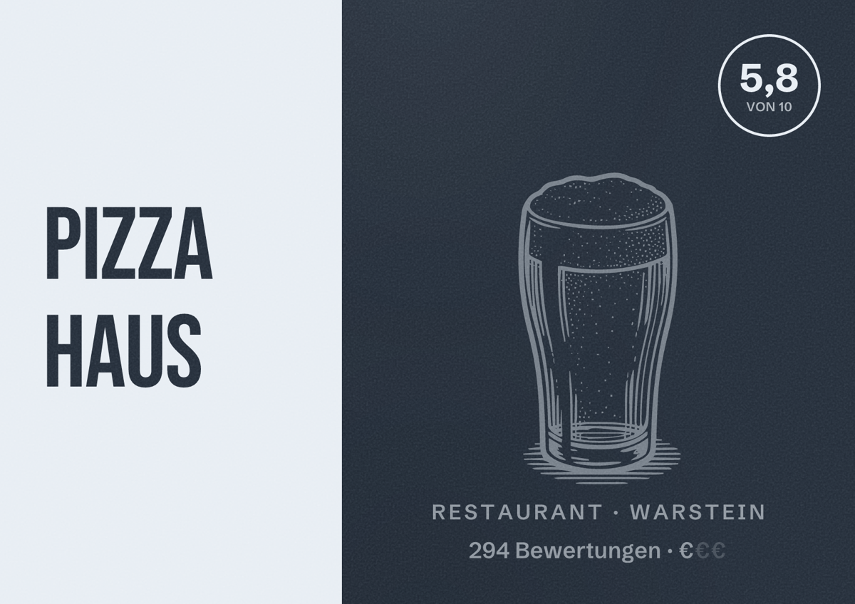 Illustriertes Poster von Pizza Haus, Restaurant in Warstein: Bewertung 5,8 von 10 aus 294 Bewertungen, Preisniveau €