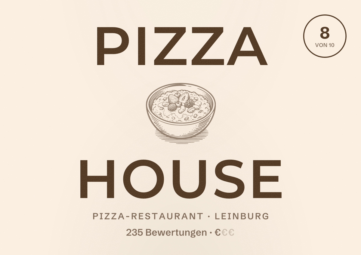 Illustriertes Poster von Pizza House, Pizza-Restaurant in Leinburg: Bewertung 8 von 10 aus 235 Bewertungen, Preisniveau €