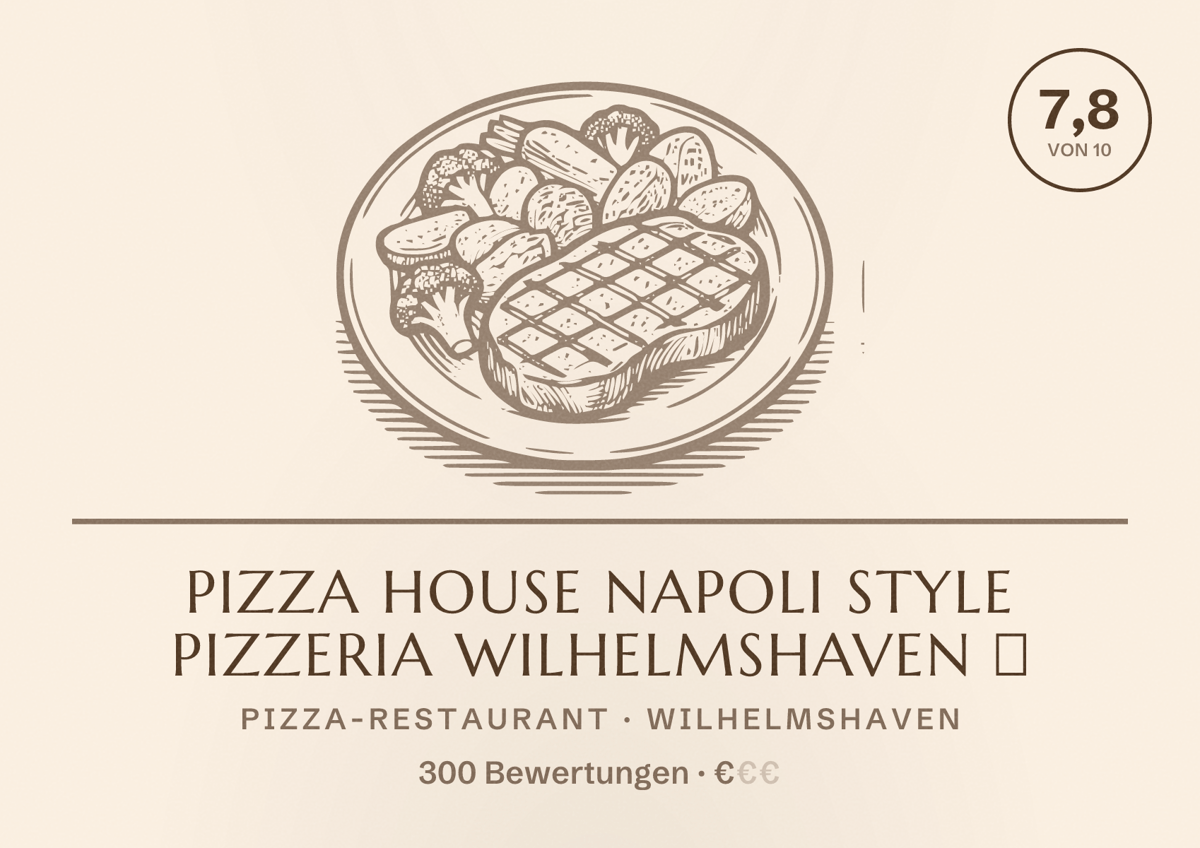 Illustriertes Poster von Pizza House Napoli Style Pizzeria Wilhelmshaven 🍕, Pizza-Restaurant in Wilhelmshaven: Bewertung 7,8 von 10 aus 300 Bewertungen, Preisniveau €