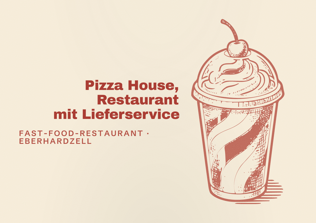 Illustriertes Poster von Pizza House, Restaurant mit Lieferservice, Fast-Food-Restaurant in Eberhardzell