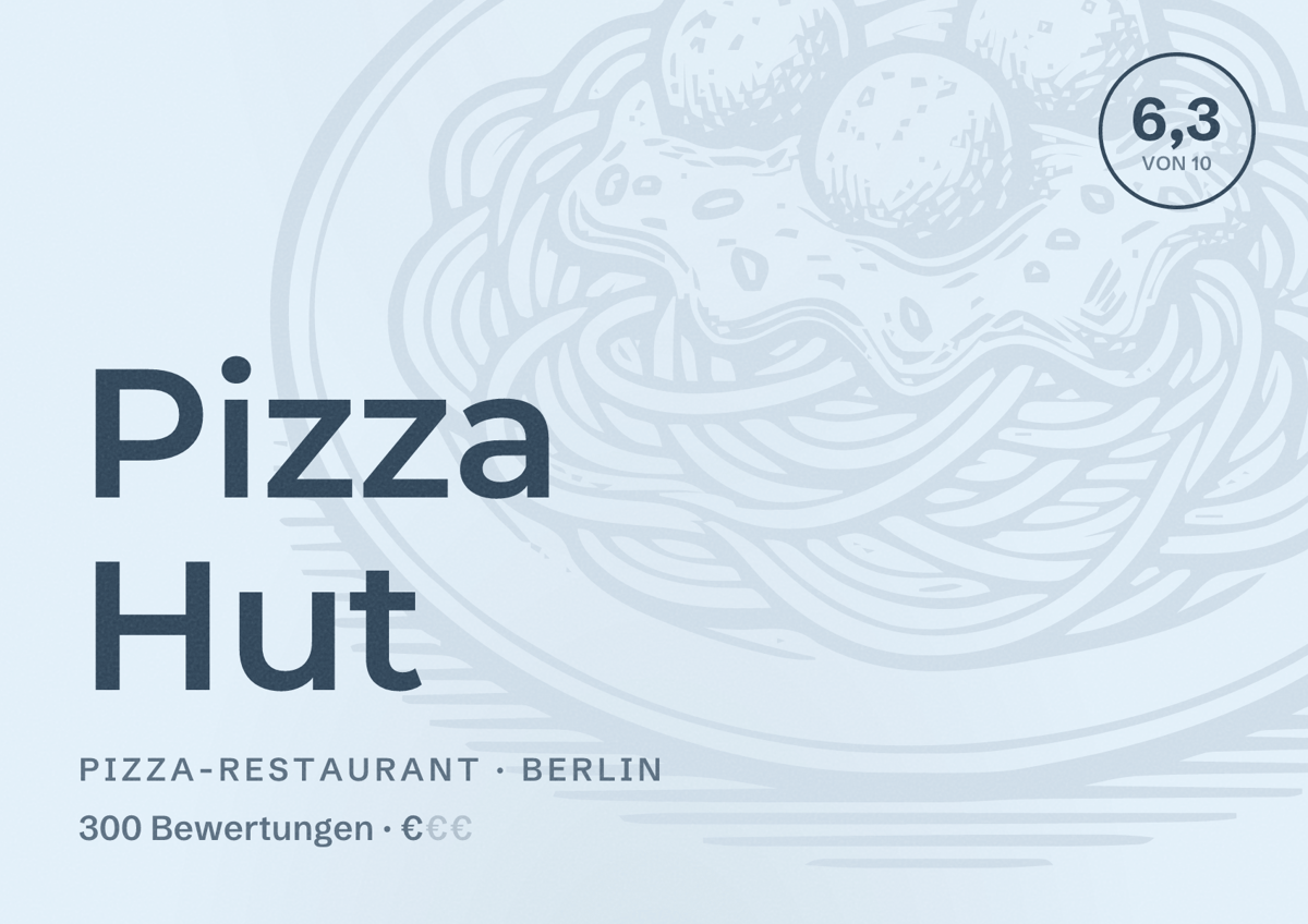 Illustriertes Poster von Pizza Hut, Pizza-Restaurant in Berlin: Bewertung 6,3 von 10 aus 300 Bewertungen, Preisniveau €