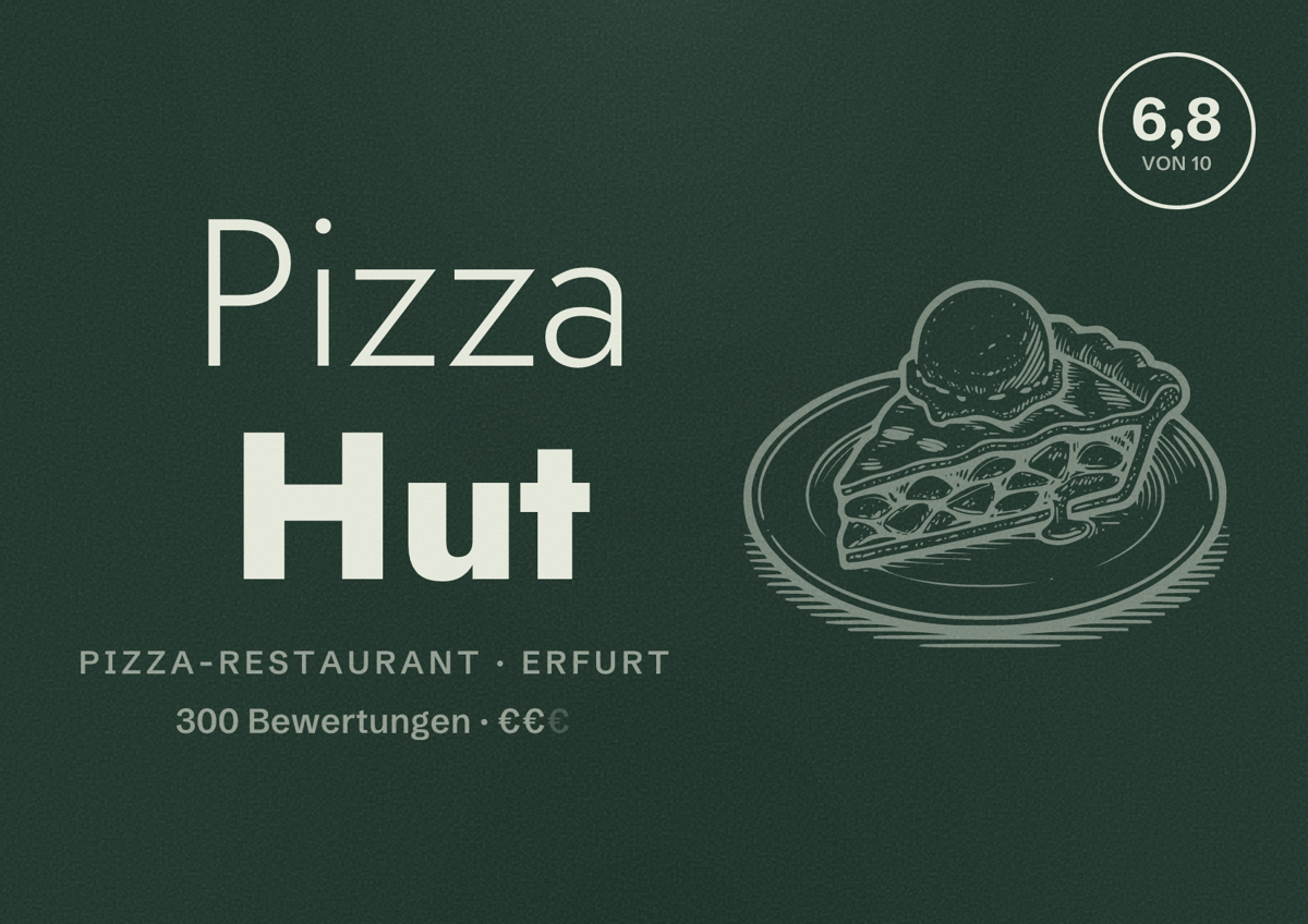 Illustriertes Poster von Pizza Hut, Pizza-Restaurant in Erfurt: Bewertung 6,8 von 10 aus 300 Bewertungen, Preisniveau €€