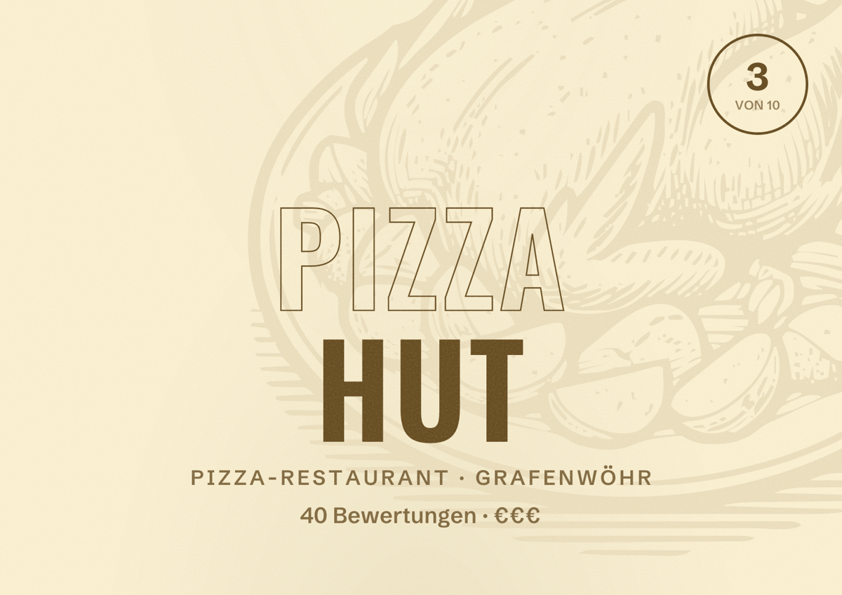 Illustriertes Poster von Pizza Hut, Pizza-Restaurant in Grafenwöhr: Bewertung 3 von 10 aus 40 Bewertungen, Preisniveau €€€