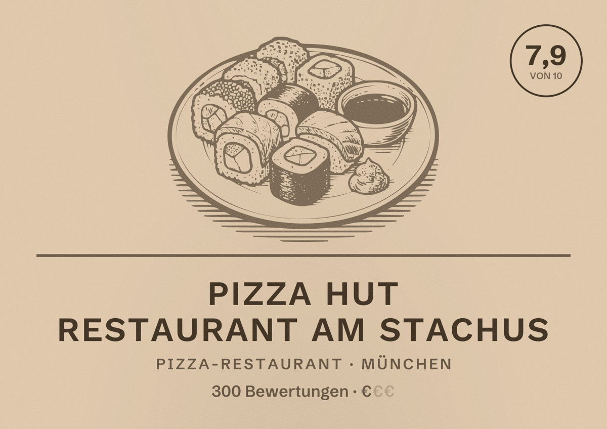 Illustriertes Poster von Pizza Hut Restaurant am Stachus, Pizza-Restaurant in München: Bewertung 7,9 von 10 aus 300 Bewertungen, Preisniveau €