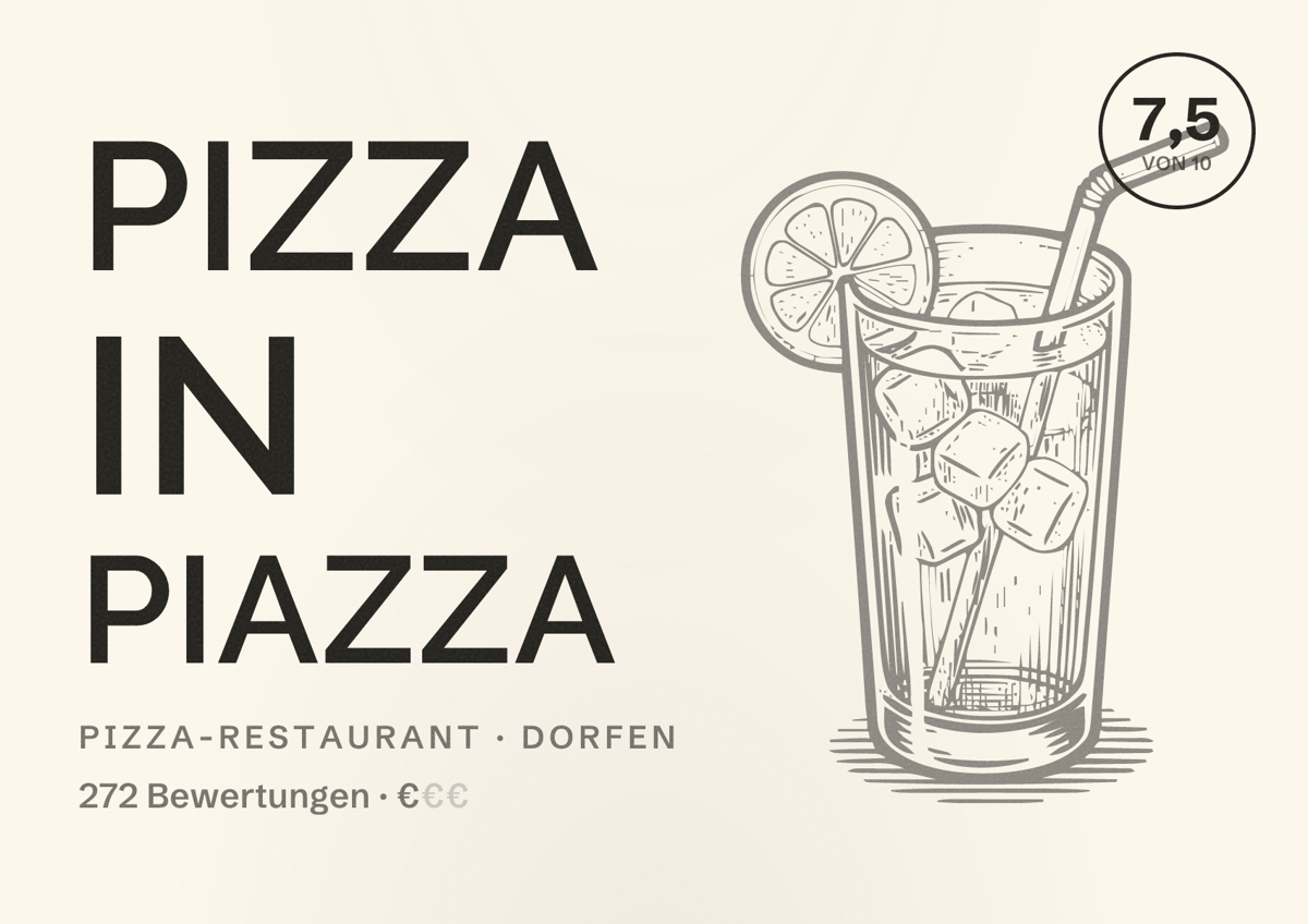 Illustriertes Poster von Pizza in Piazza, Pizza-Restaurant in Dorfen: Bewertung 7,5 von 10 aus 272 Bewertungen, Preisniveau €