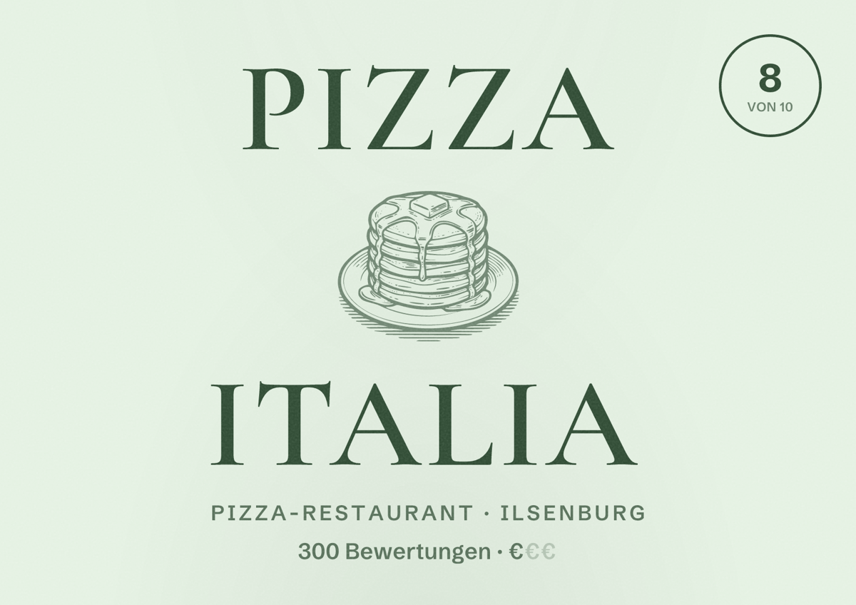 Illustriertes Poster von Pizza Italia, Pizza-Restaurant in Ilsenburg: Bewertung 8 von 10 aus 300 Bewertungen, Preisniveau €