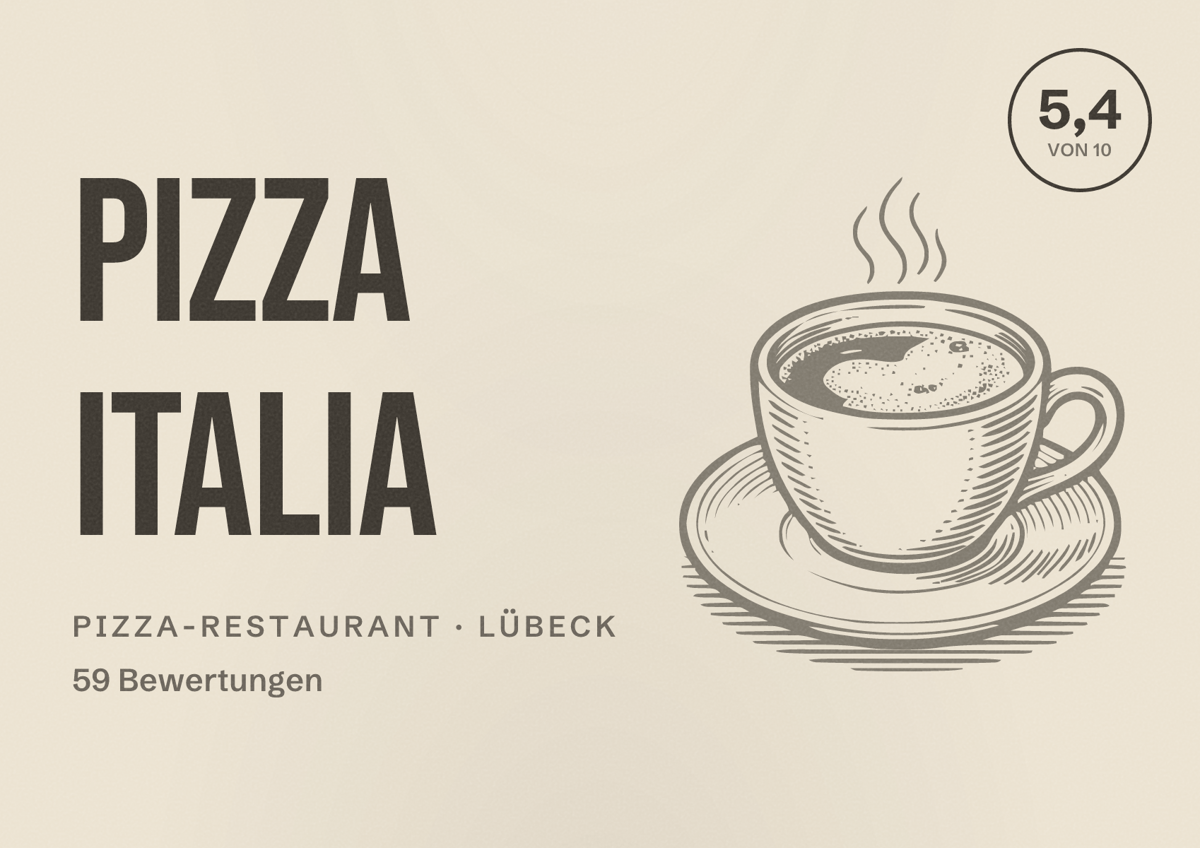 Illustriertes Poster von Pizza Italia, Pizza-Restaurant in Lübeck: Bewertung 5,4 von 10 aus 59 Bewertungen