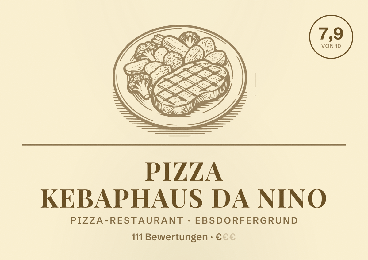 Illustriertes Poster von Pizza Kebaphaus DA NINO, Pizza-Restaurant in Ebsdorfergrund: Bewertung 7,9 von 10 aus 111 Bewertungen, Preisniveau €