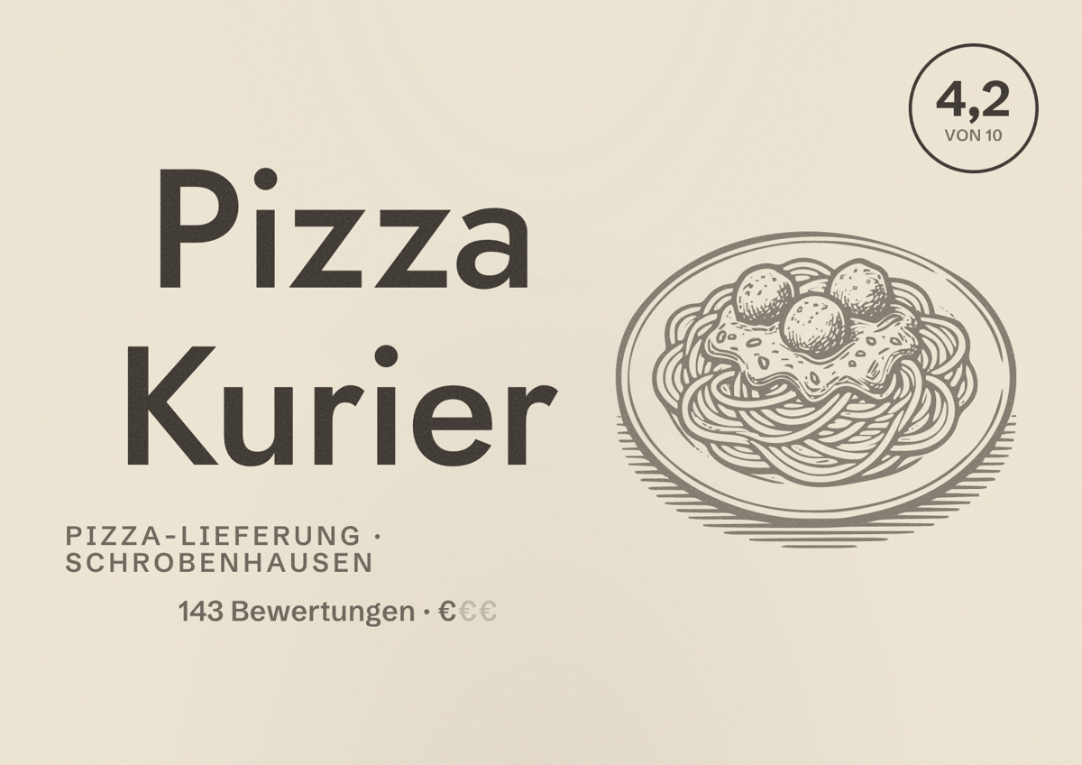 Illustriertes Poster von Pizza Kurier, Pizza-Lieferung in Schrobenhausen: Bewertung 4,2 von 10 aus 143 Bewertungen, Preisniveau €
