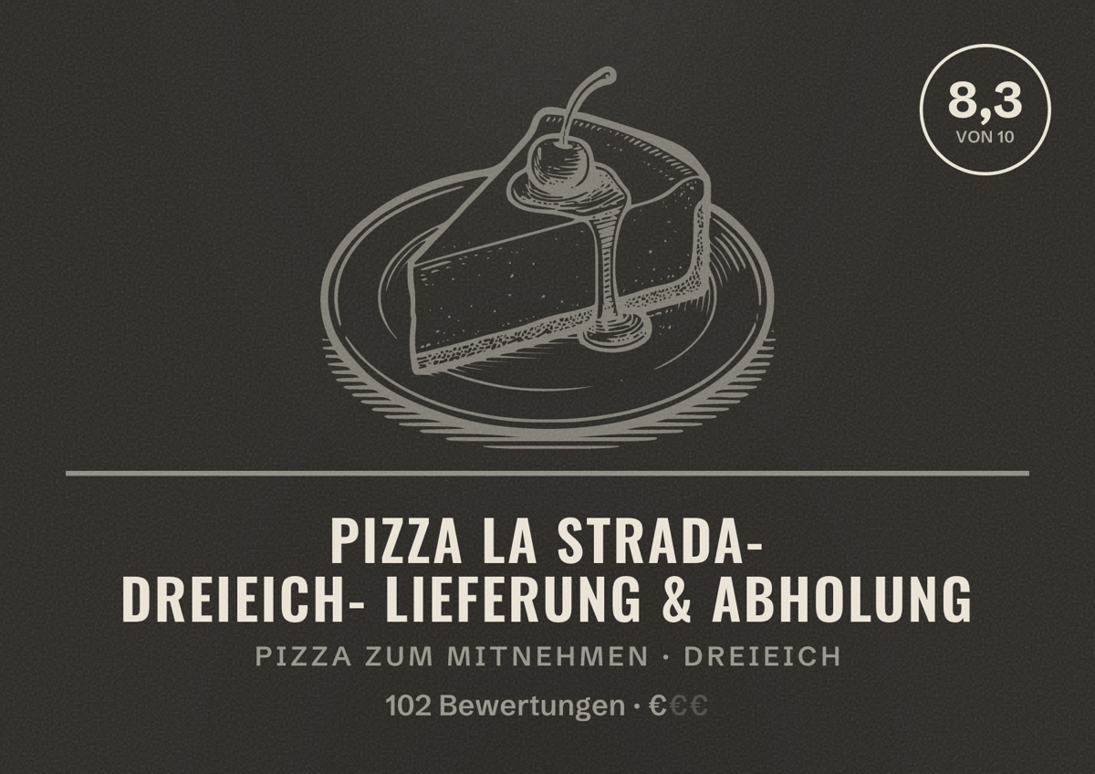 Illustriertes Poster von Pizza La Strada- Dreieich- Lieferung & Abholung, Pizza zum Mitnehmen in Dreieich: Bewertung 8,3 von 10 aus 102 Bewertungen, Preisniveau €