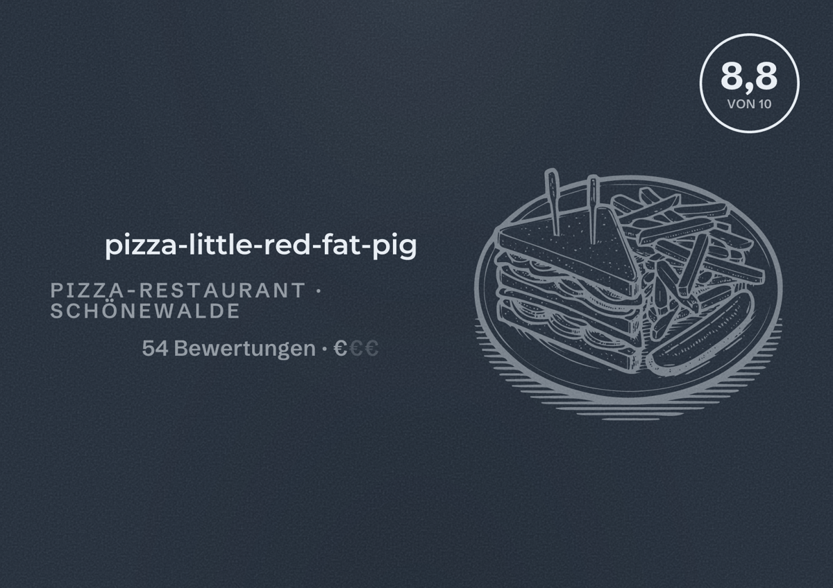 Illustriertes Poster von pizza-little-red-fat-pig, Pizza-Restaurant in Schönewalde: Bewertung 8,8 von 10 aus 54 Bewertungen, Preisniveau €