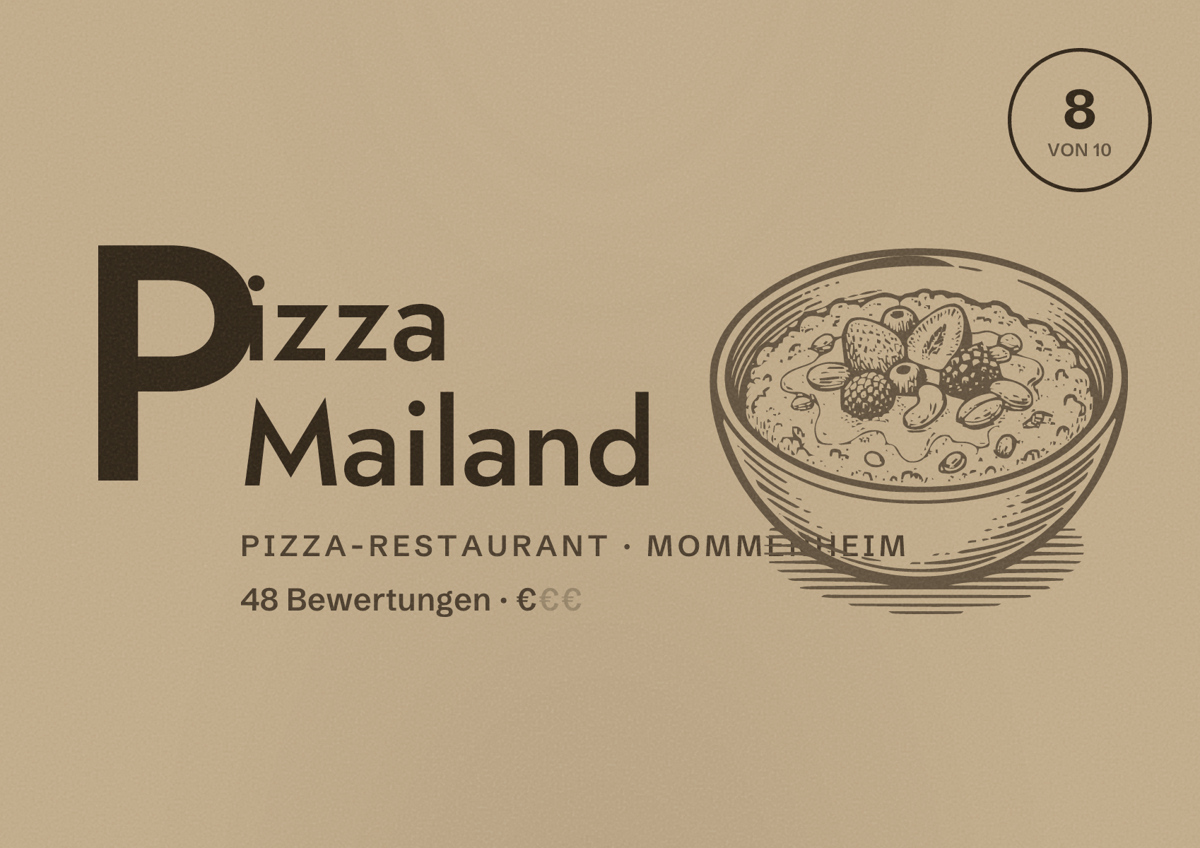 Illustriertes Poster von Pizza Mailand, Pizza-Restaurant in Mommenheim: Bewertung 8 von 10 aus 48 Bewertungen, Preisniveau €