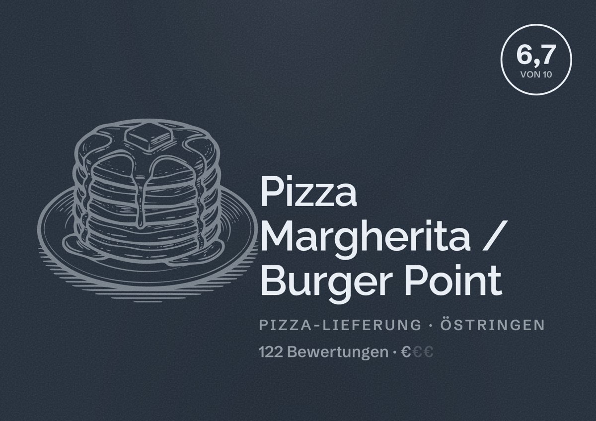 Illustriertes Poster von Pizza Margherita / Burger Point, Pizza-Lieferung in Östringen: Bewertung 6,7 von 10 aus 122 Bewertungen, Preisniveau €
