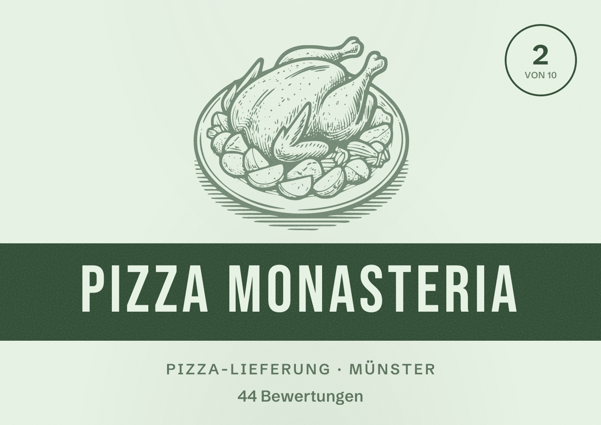 Illustriertes Poster von Pizza Monasteria, Pizza-Lieferung in Münster: Bewertung 2 von 10 aus 44 Bewertungen