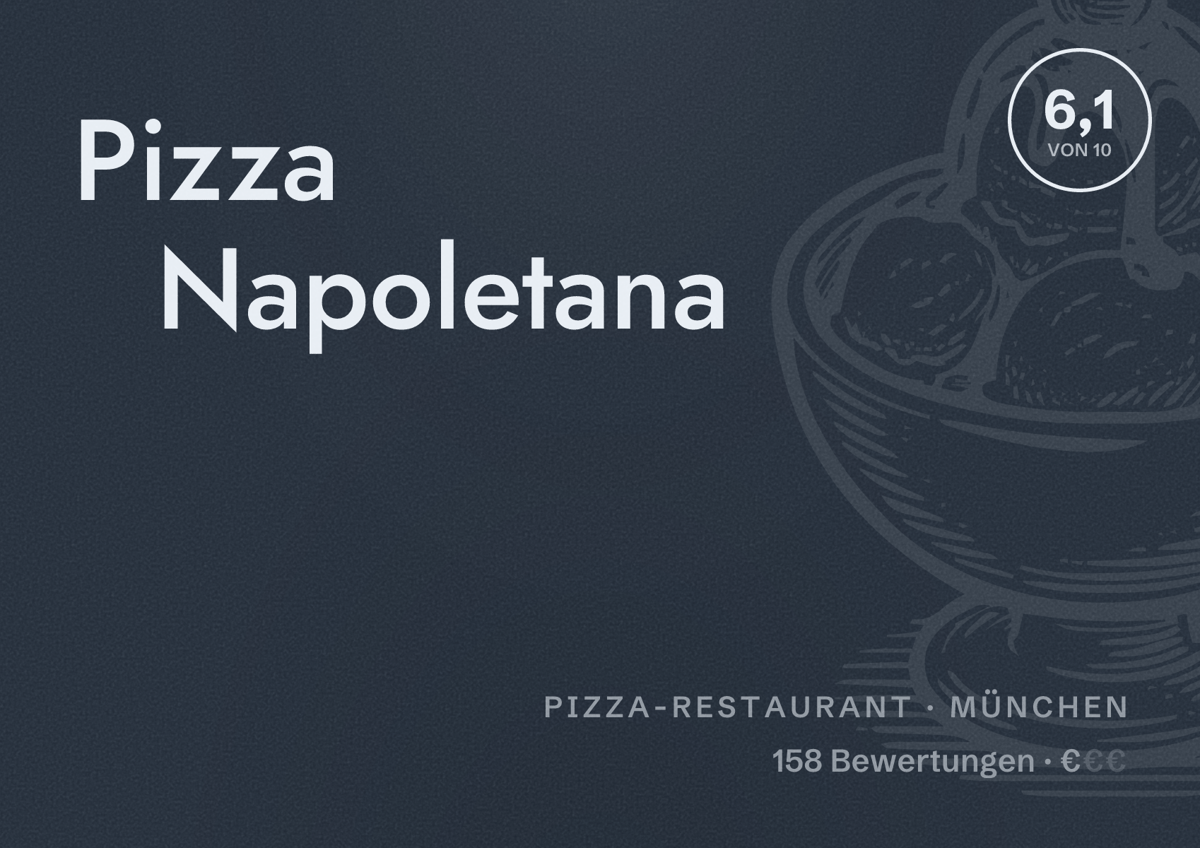 Illustriertes Poster von Pizza Napoletana, Pizza-Restaurant in München: Bewertung 6,1 von 10 aus 158 Bewertungen, Preisniveau €