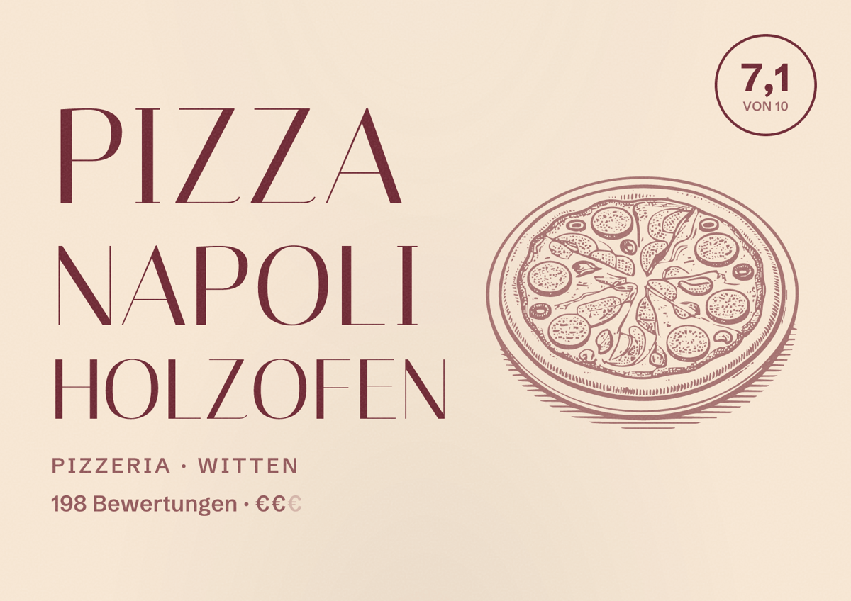 Illustriertes Poster von PIZZA NAPOLI HOLZOFEN, Pizzeria in Witten: Bewertung 7,1 von 10 aus 198 Bewertungen, Preisniveau €€