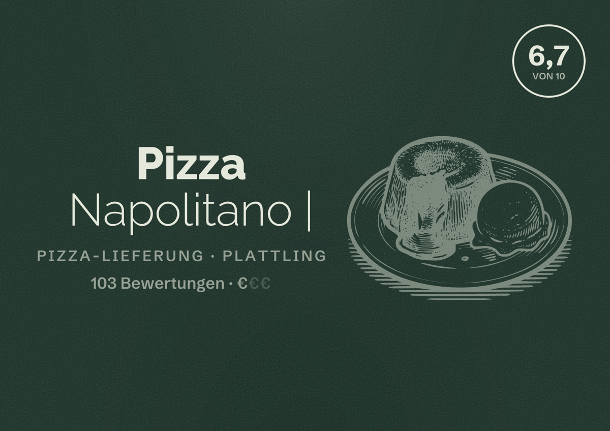 Illustriertes Poster von Pizza Napolitano |, Pizza-Lieferung in Plattling: Bewertung 6,7 von 10 aus 103 Bewertungen, Preisniveau €
