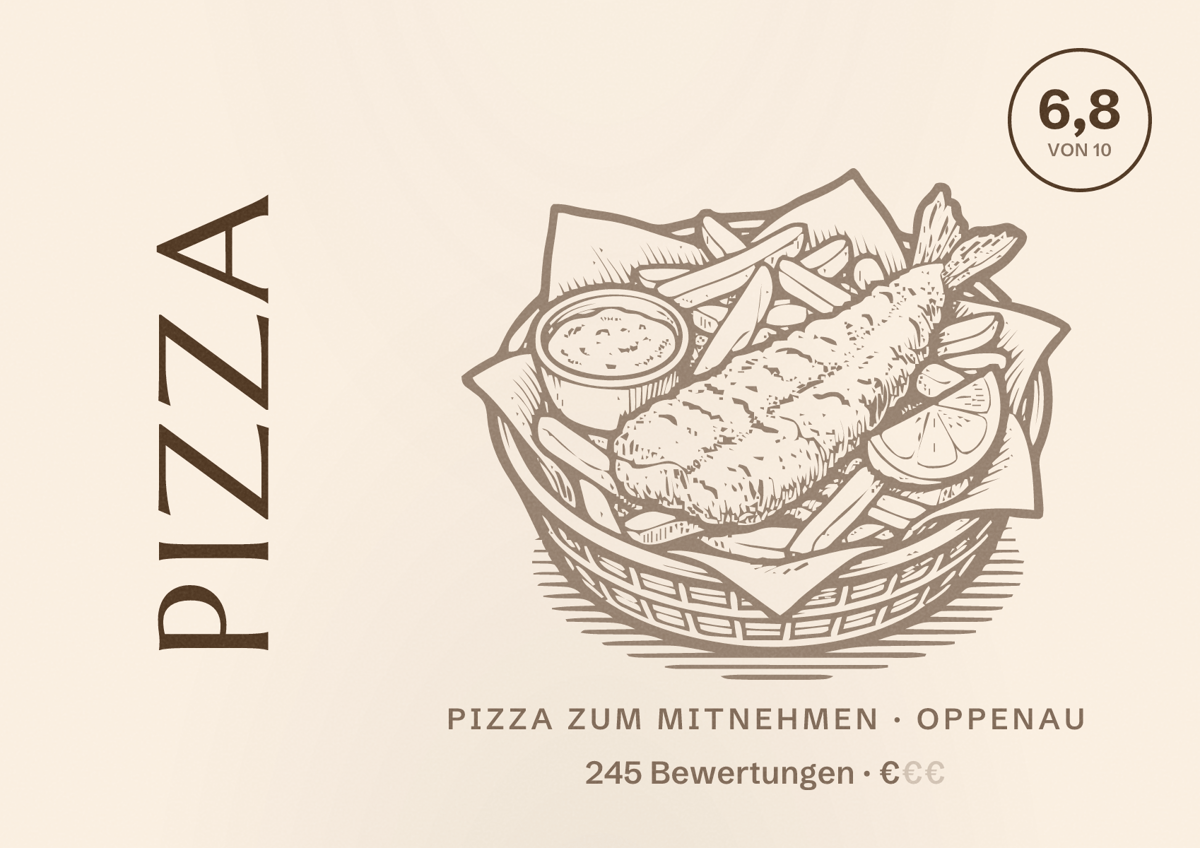 Illustriertes Poster von Pizza, Pizza zum Mitnehmen in Oppenau: Bewertung 6,8 von 10 aus 245 Bewertungen, Preisniveau €