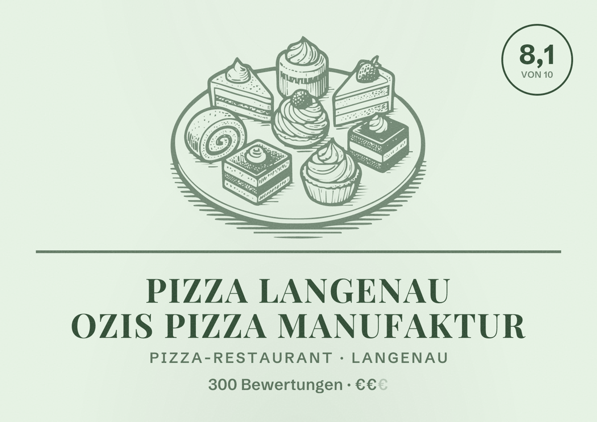 Illustriertes Poster von Pizza Langenau Ozis Pizza Manufaktur, Pizza-Restaurant in Langenau: Bewertung 8,1 von 10 aus 300 Bewertungen, Preisniveau €€