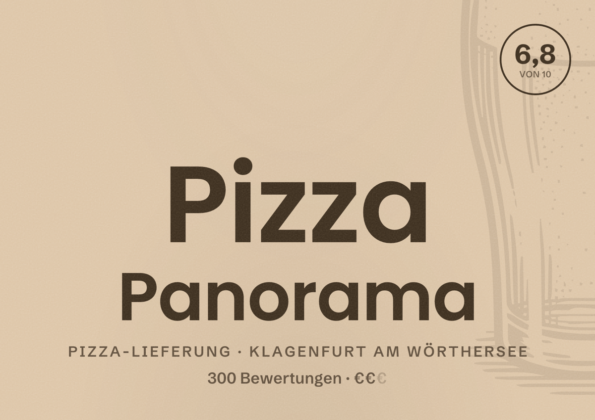 Illustriertes Poster von Pizza Panorama, Pizza-Lieferung in Klagenfurt am Wörthersee: Bewertung 6,8 von 10 aus 300 Bewertungen, Preisniveau €€