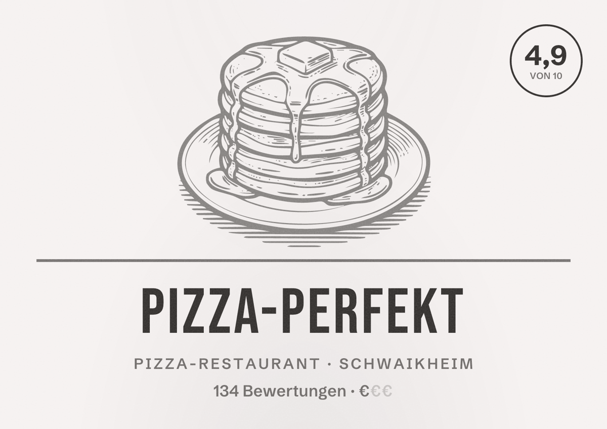 Illustriertes Poster von Pizza-Perfekt, Pizza-Restaurant in Schwaikheim: Bewertung 4,9 von 10 aus 134 Bewertungen, Preisniveau €
