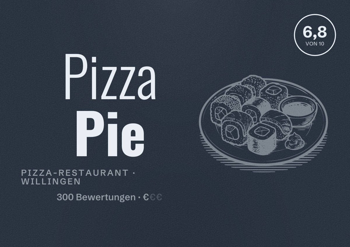Illustriertes Poster von Pizza Pie, Pizza-Restaurant in Willingen: Bewertung 6,8 von 10 aus 300 Bewertungen, Preisniveau €