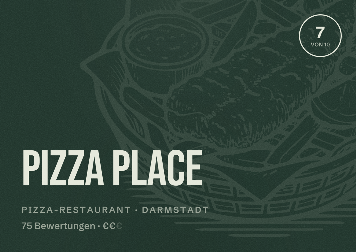 Illustriertes Poster von Pizza Place, Pizza-Restaurant in Darmstadt: Bewertung 7 von 10 aus 75 Bewertungen, Preisniveau €€