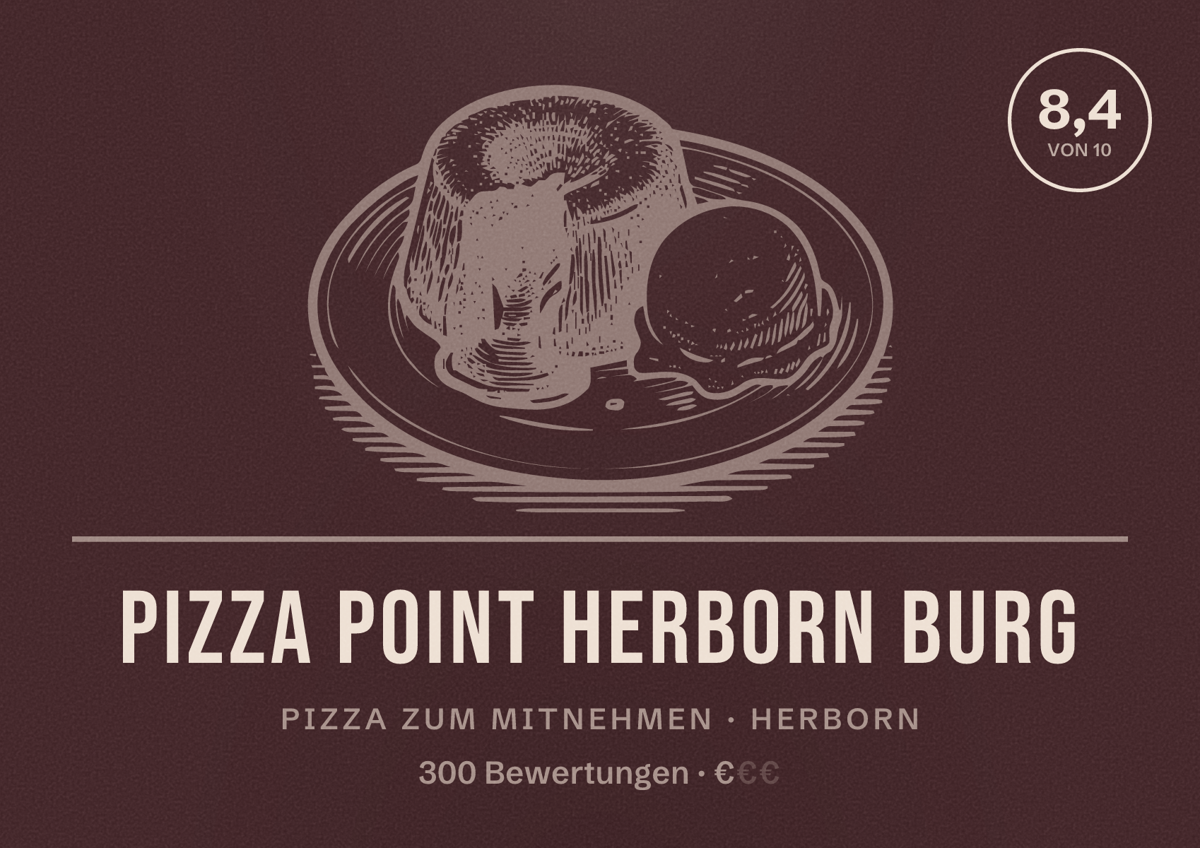 Illustriertes Poster von Pizza Point Herborn Burg, Pizza zum Mitnehmen in Herborn: Bewertung 8,4 von 10 aus 300 Bewertungen, Preisniveau €