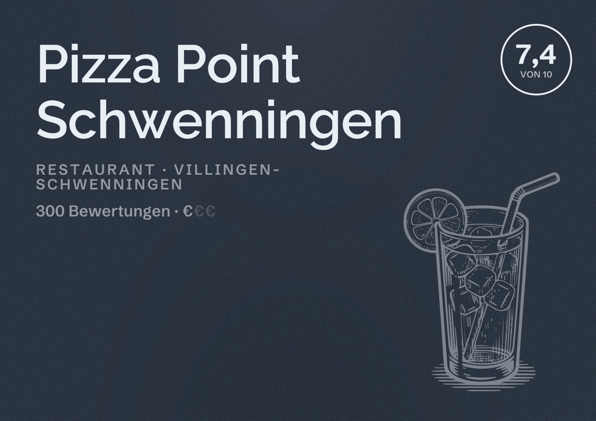 Illustriertes Poster von Pizza Point Schwenningen, Restaurant in Villingen-Schwenningen: Bewertung 7,4 von 10 aus 300 Bewertungen, Preisniveau €