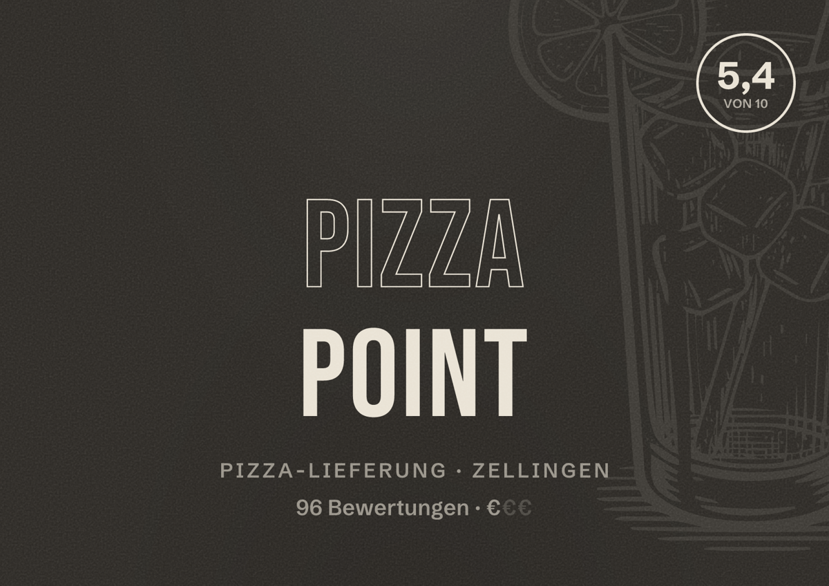 Illustriertes Poster von Pizza Point, Pizza-Lieferung in Zellingen: Bewertung 5,4 von 10 aus 96 Bewertungen, Preisniveau €