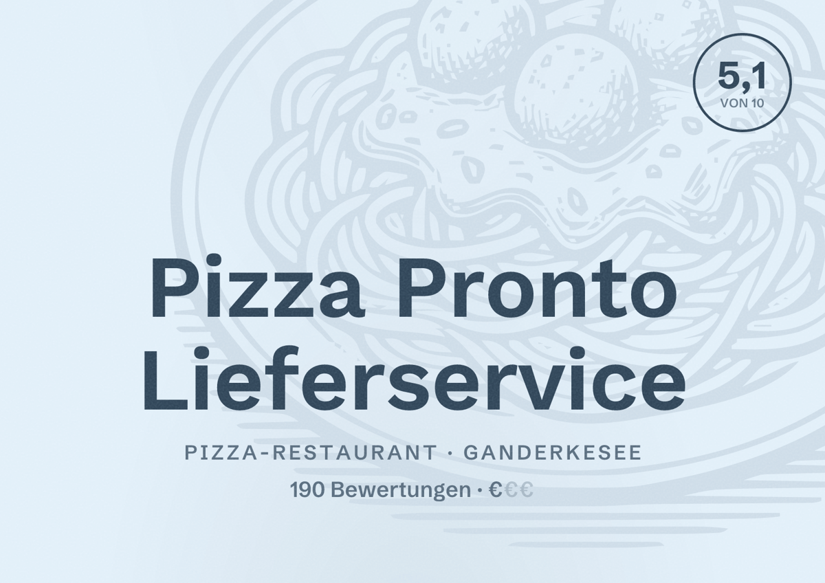 Illustriertes Poster von Pizza Pronto Lieferservice, Pizza-Restaurant in Ganderkesee: Bewertung 5,1 von 10 aus 190 Bewertungen, Preisniveau €