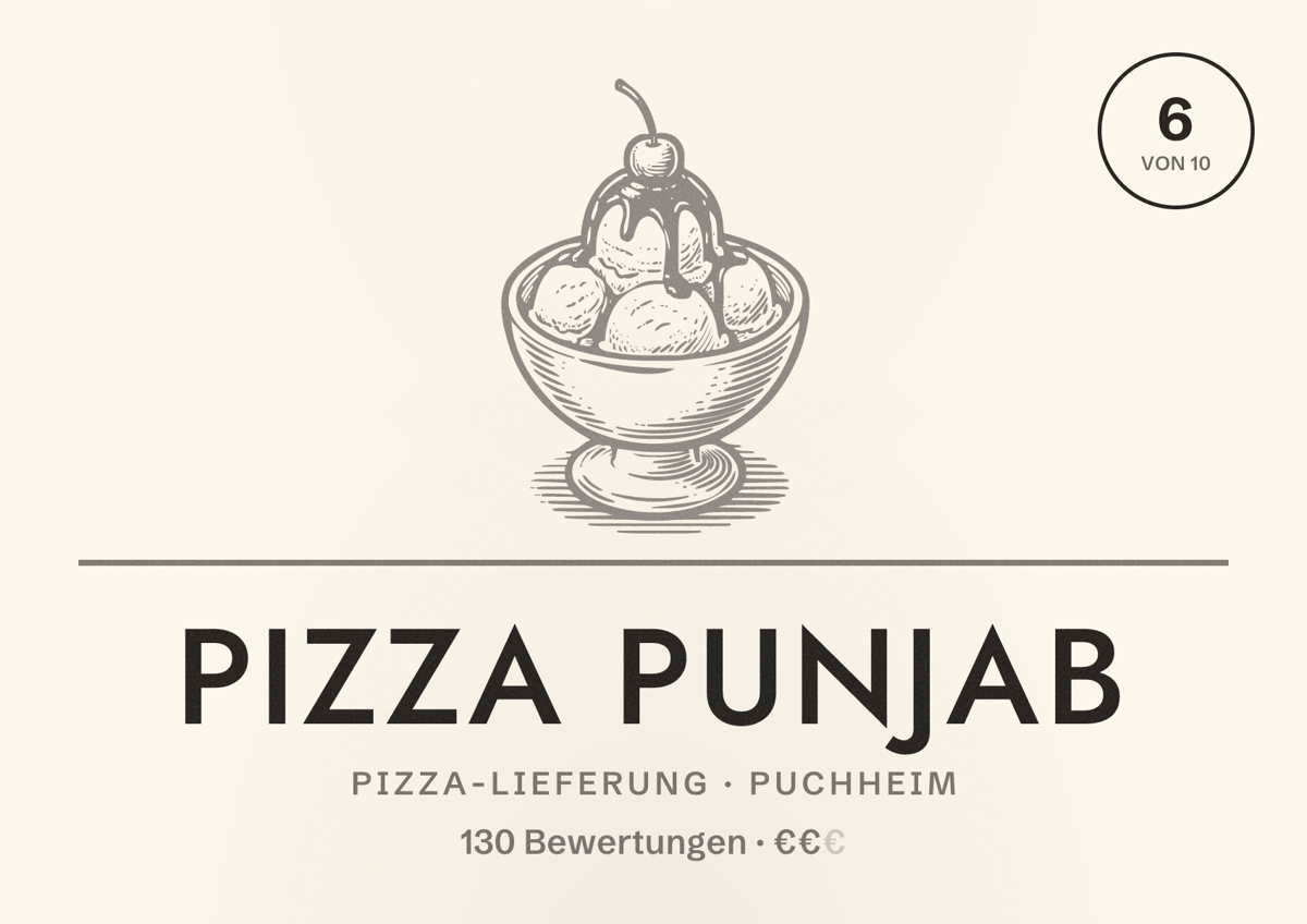 Illustriertes Poster von Pizza Punjab, Pizza-Lieferung in Puchheim: Bewertung 6 von 10 aus 130 Bewertungen, Preisniveau €€