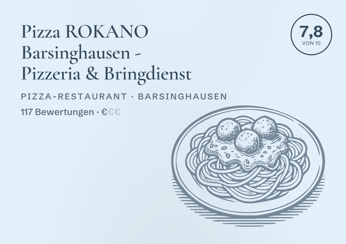 Illustriertes Poster von Pizza ROKANO Barsinghausen - Pizzeria & Bringdienst, Pizza-Restaurant in Barsinghausen: Bewertung 7,8 von 10 aus 117 Bewertungen, Preisniveau €
