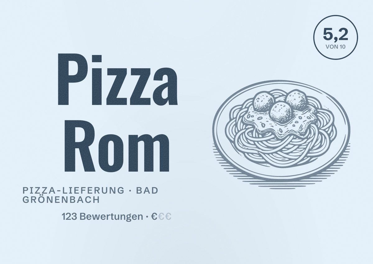 Illustriertes Poster von Pizza Rom, Pizza-Lieferung in Bad Grönenbach: Bewertung 5,2 von 10 aus 123 Bewertungen, Preisniveau €