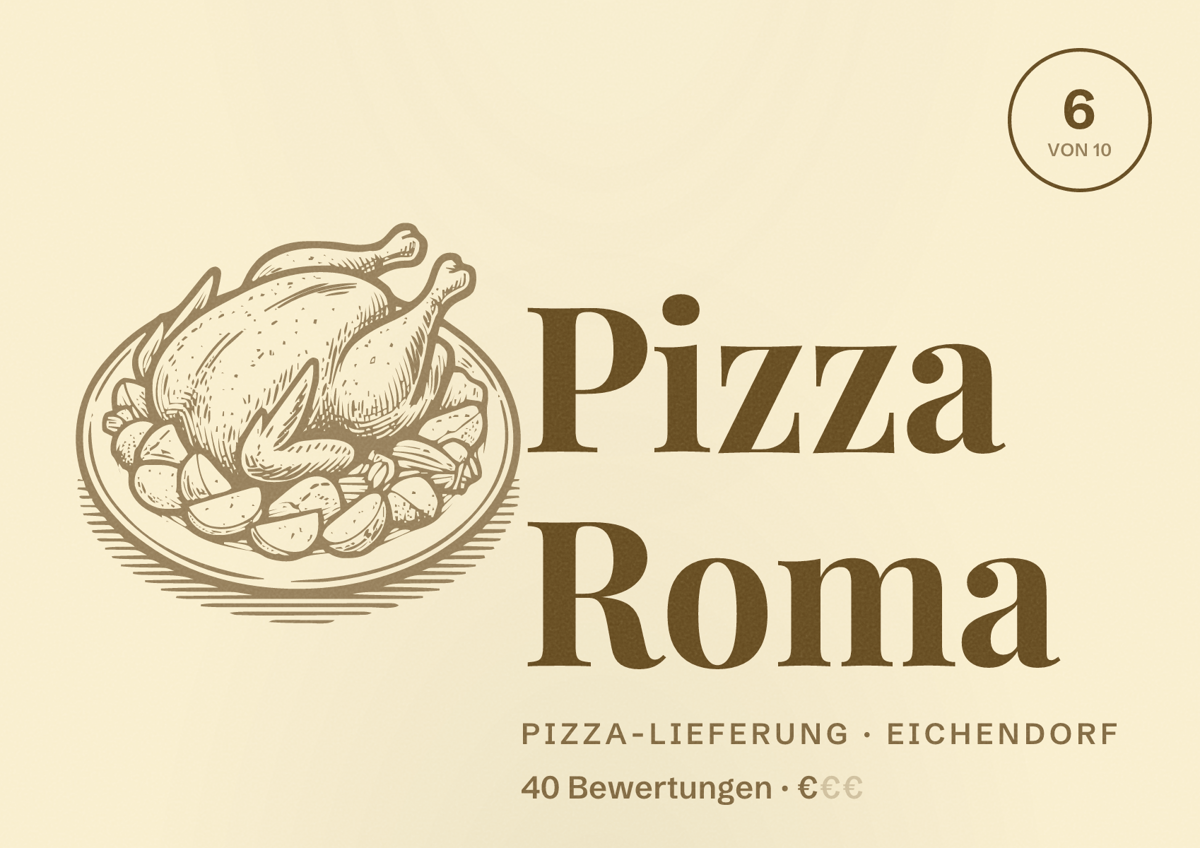 Illustriertes Poster von Pizza Roma, Pizza-Lieferung in Eichendorf: Bewertung 6 von 10 aus 40 Bewertungen, Preisniveau €