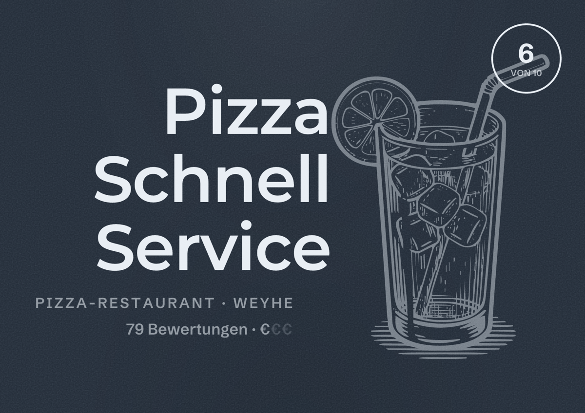 Illustriertes Poster von Pizza Schnell Service, Pizza-Restaurant in Weyhe: Bewertung 6 von 10 aus 79 Bewertungen, Preisniveau €