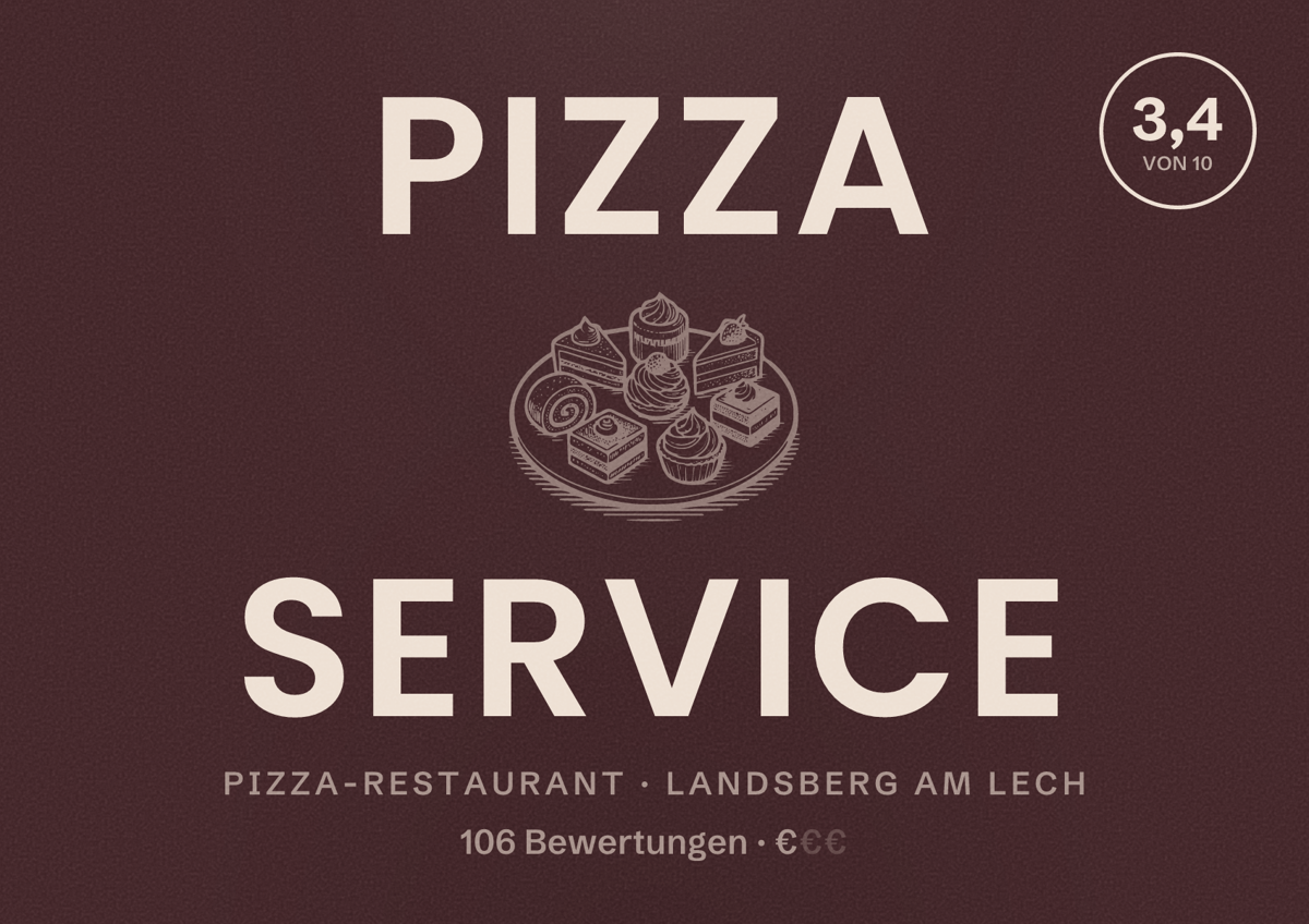 Illustriertes Poster von Pizza Service, Pizza-Restaurant in Landsberg am Lech: Bewertung 3,4 von 10 aus 106 Bewertungen, Preisniveau €