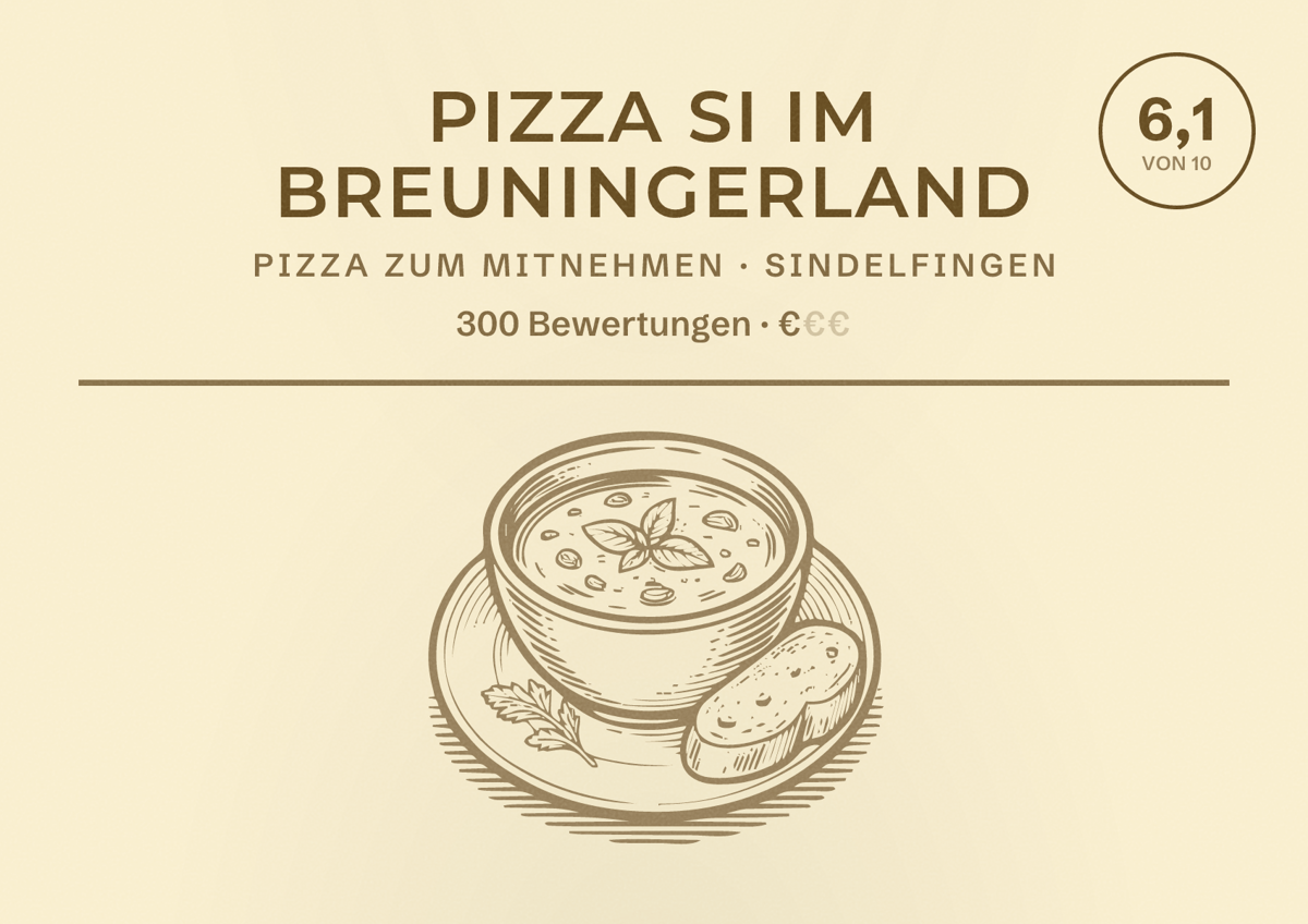 Illustriertes Poster von Pizza Si im Breuningerland, Pizza zum Mitnehmen in Sindelfingen: Bewertung 6,1 von 10 aus 300 Bewertungen, Preisniveau €