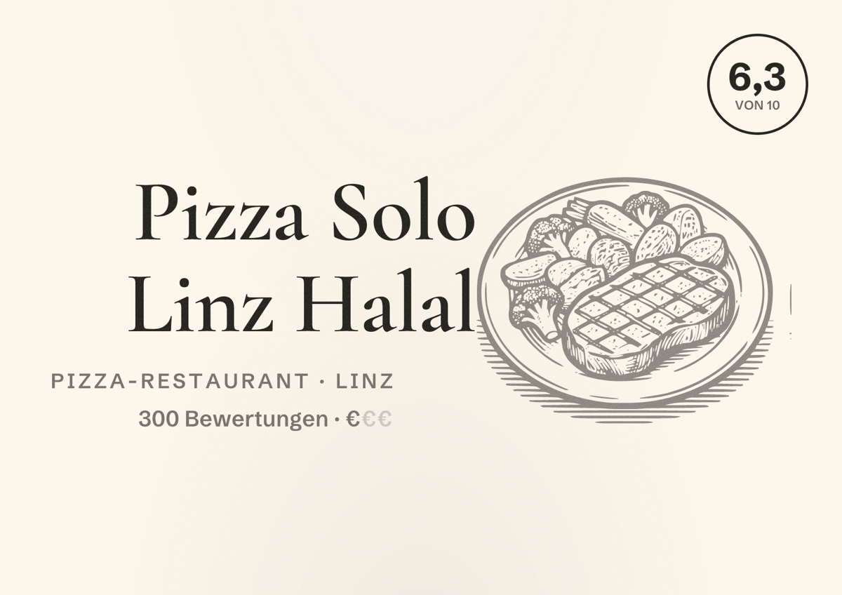 Illustriertes Poster von Pizza Solo Linz Halal, Pizza-Restaurant in Linz: Bewertung 6,3 von 10 aus 300 Bewertungen, Preisniveau €