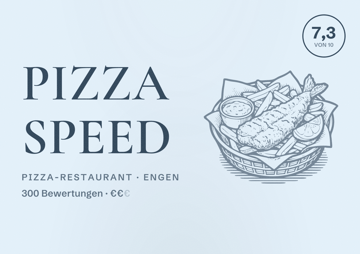 Illustriertes Poster von Pizza Speed, Pizza-Restaurant in Engen: Bewertung 7,3 von 10 aus 300 Bewertungen, Preisniveau €€